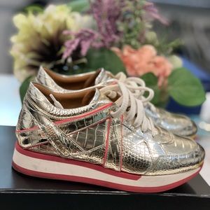 GRAB THEM!!! Jimmy Choo Women's Metallic Light Gold & Geranium London Sneakers